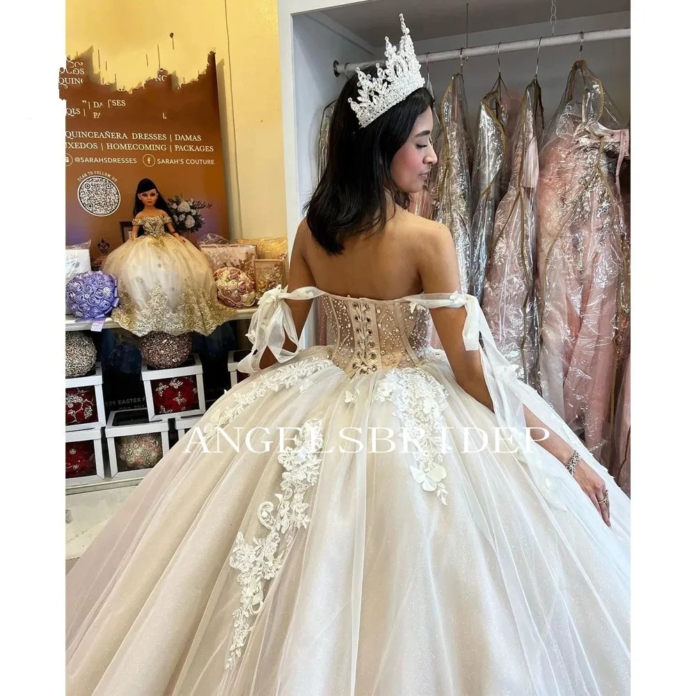 Angelsbridep 2023 Hot Quinceanera abiti Ball Gown Off spalla Appliques corsetto di pizzo Vestidos De quinceasenera