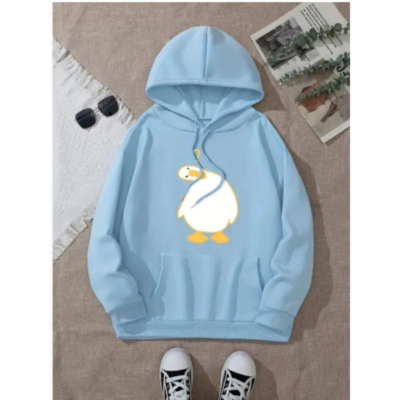 Cute Crooked Duck Printed Hoodie Hoodie Women's Autumn Winter Top Round Neck Long Sleeve Female Fashion Causal Clothing
