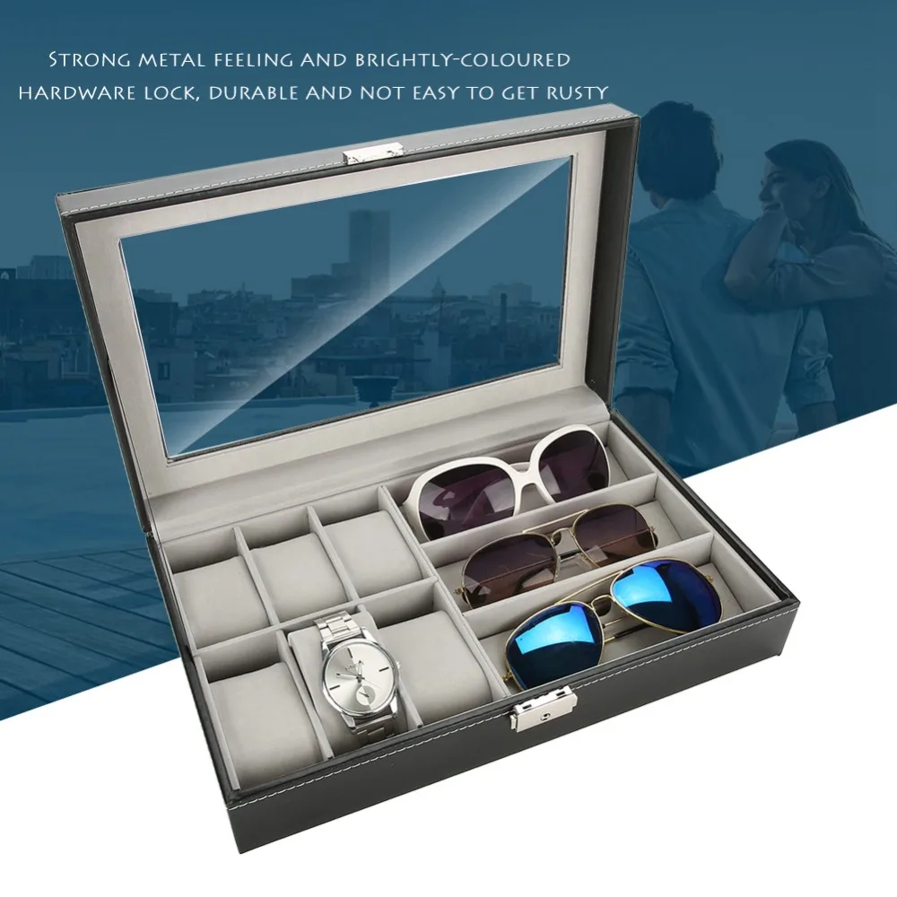 

Portable PU Leather Storage Box 6+3 Grids Multifunctional Watch Organizer Simple Style Delicate Display Case Jewelry Arrangement