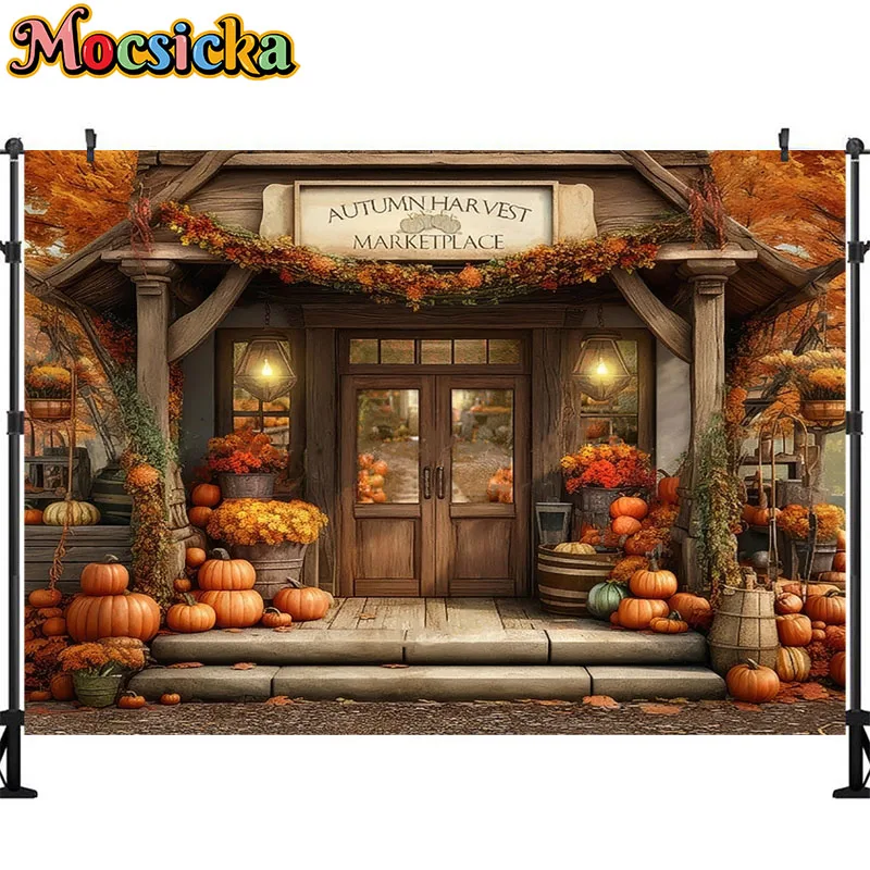 Mocsicka Autumn Street Photography Background Children Adult Photo Props Baby Birthday Autumn Farm Halloween Pumpkin Background