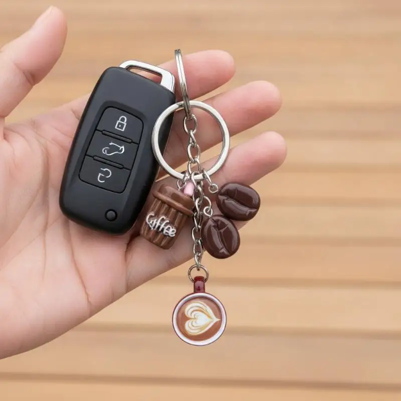 Aesthetic Latte Art Coffee Cup Keychain Kawaii Coffee Bean Bag Charm Miniature Food Pendant Jewelry For Barista Coffee Lover