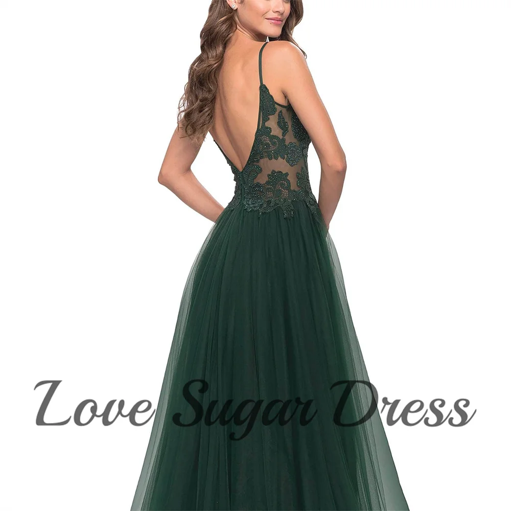 Emerald Green Lace Evening Dresses For Women Sexy Deep V Neck Prom Dress A Line High Slit Formal Party Gowns платье вечернее