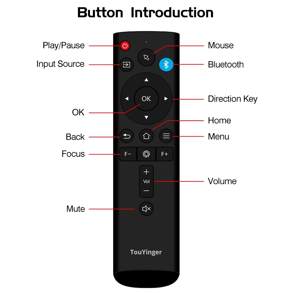 Touyinger 2.4G Bluetooth remote control for Q12W Pro Q11W Q10W plus H6 pro and other Android projectors