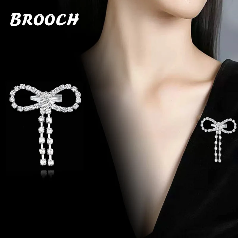 

Rhinestone Brooch Bow Pin High-End Crystal Bridal Corsage for Suit Blazer Wedding Party Dress Decor Clothing Accessories Women