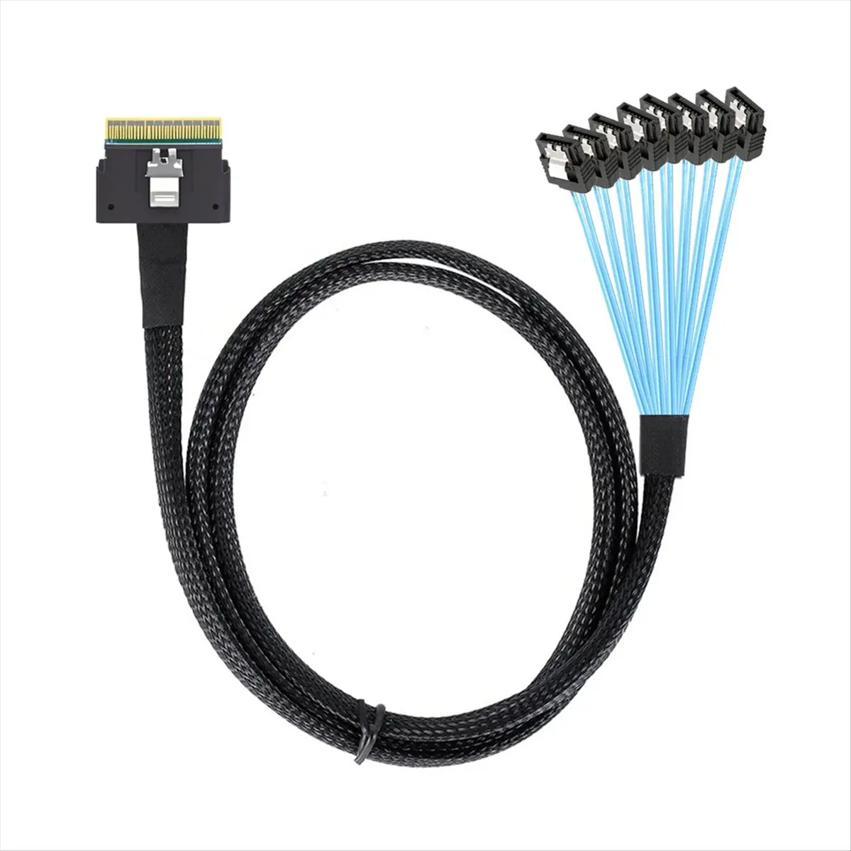 ABIU High Speed PCIe 4.0 Slimline SlimSAS SFF-8654 8i to 8X SATA 74pin Target Hard Disk Fanout Raid Cable 1m