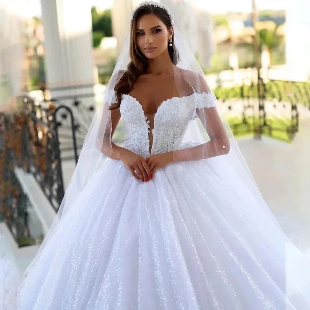 

Customized Sparkly Sequins Princess Wedding Dresses Sweetheart Beading Stones Sweetheart Bridal Gowns Ball Gown Bride Clothing