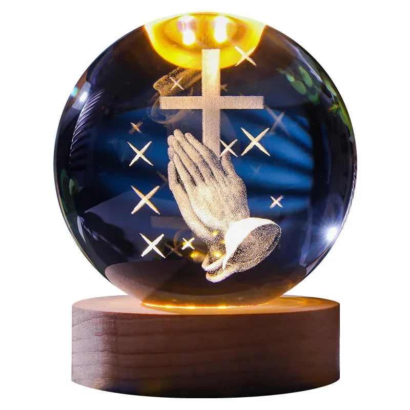 USB LED Galaxy Crystal Ball Lamp, 3D Planet Moon Night Light Table Decor, Bedroom Home Party Birthday Gift for Kids