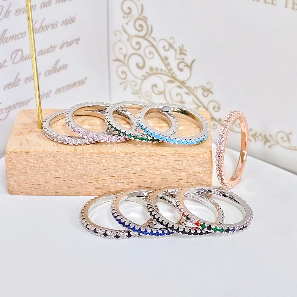 2024 new Lots Trendy Fashion silver pink blue color aesthetic Stackable Band Eternity Ring for Women Party Gift R1090A