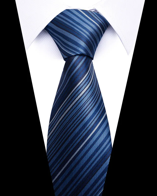 Hochwertige Hochzeitskrawatten für Männer, modisch, neuer Stil, blauer Streifendruck, Krawatten, tägliches Büro, Bekleidung, Accessoires, Geschenk für Männer – Detail 23
