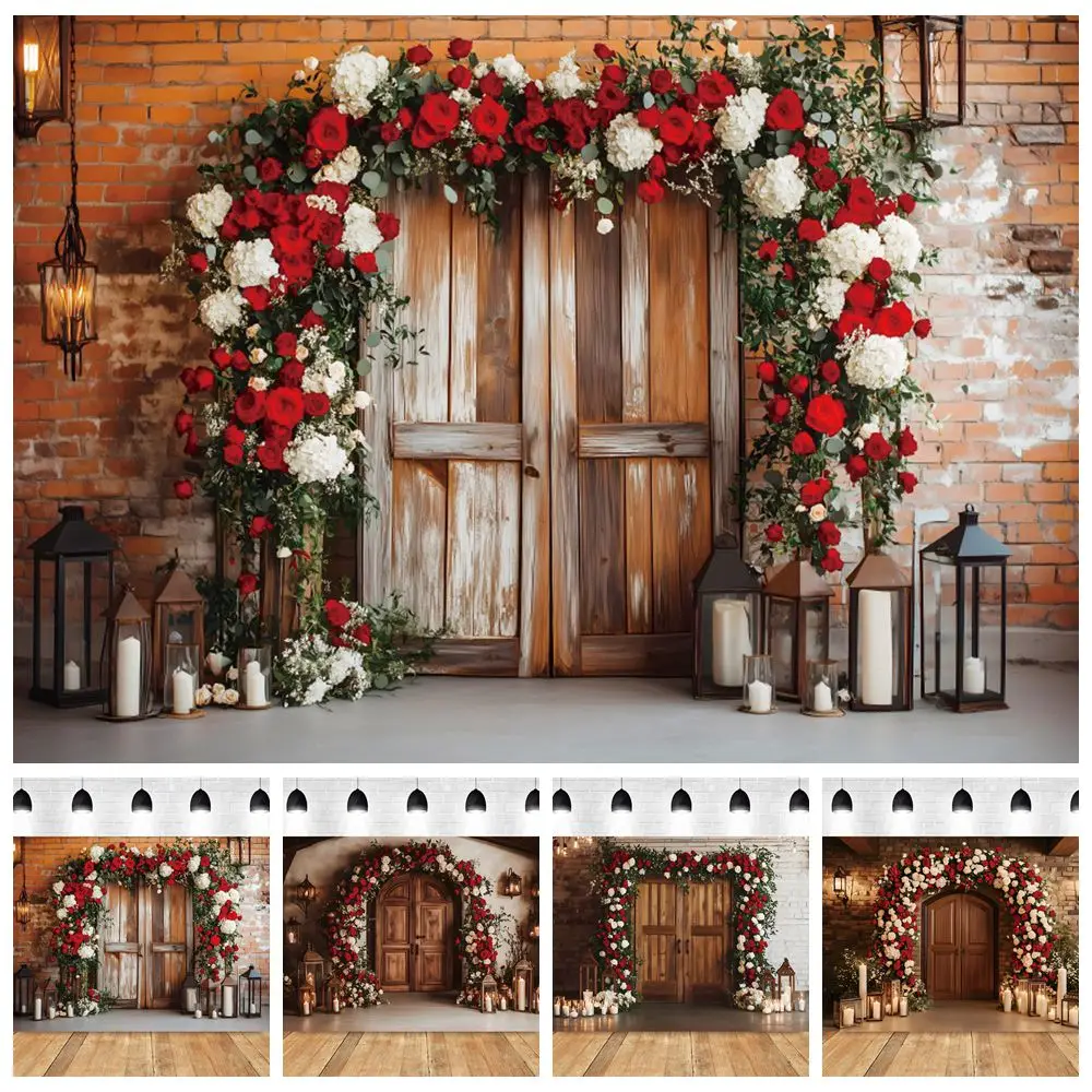 

Wedding Flowers Wood Door Backdrop Bridal Shower Bride Portrait Engagement Ceremony Photography Background Photostudio Supplies