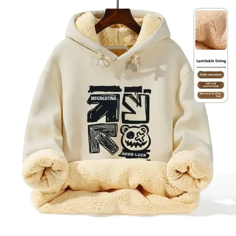 سميكة لامب المخملية هوديي الرجال العصرية الشتاء صوف مبطن الدفء الاحتفاظ مقنعين سترة الرجال سترة علوية 1/2 #2