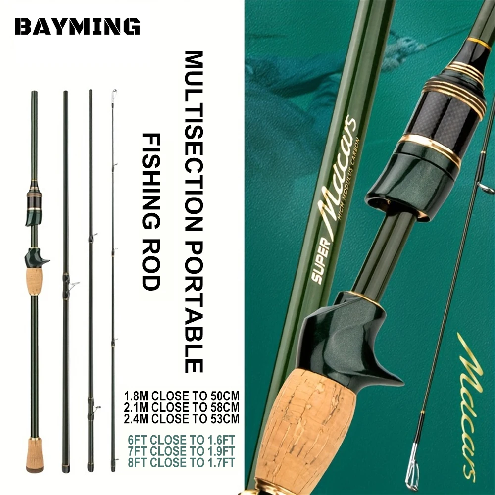 

4-Piece Travel Rod Portable Carbon Fishing Rod Collapsible 58cm 1.8m/2.1m/2.4m with K-Guides Spinning Casting Fishing Rod
