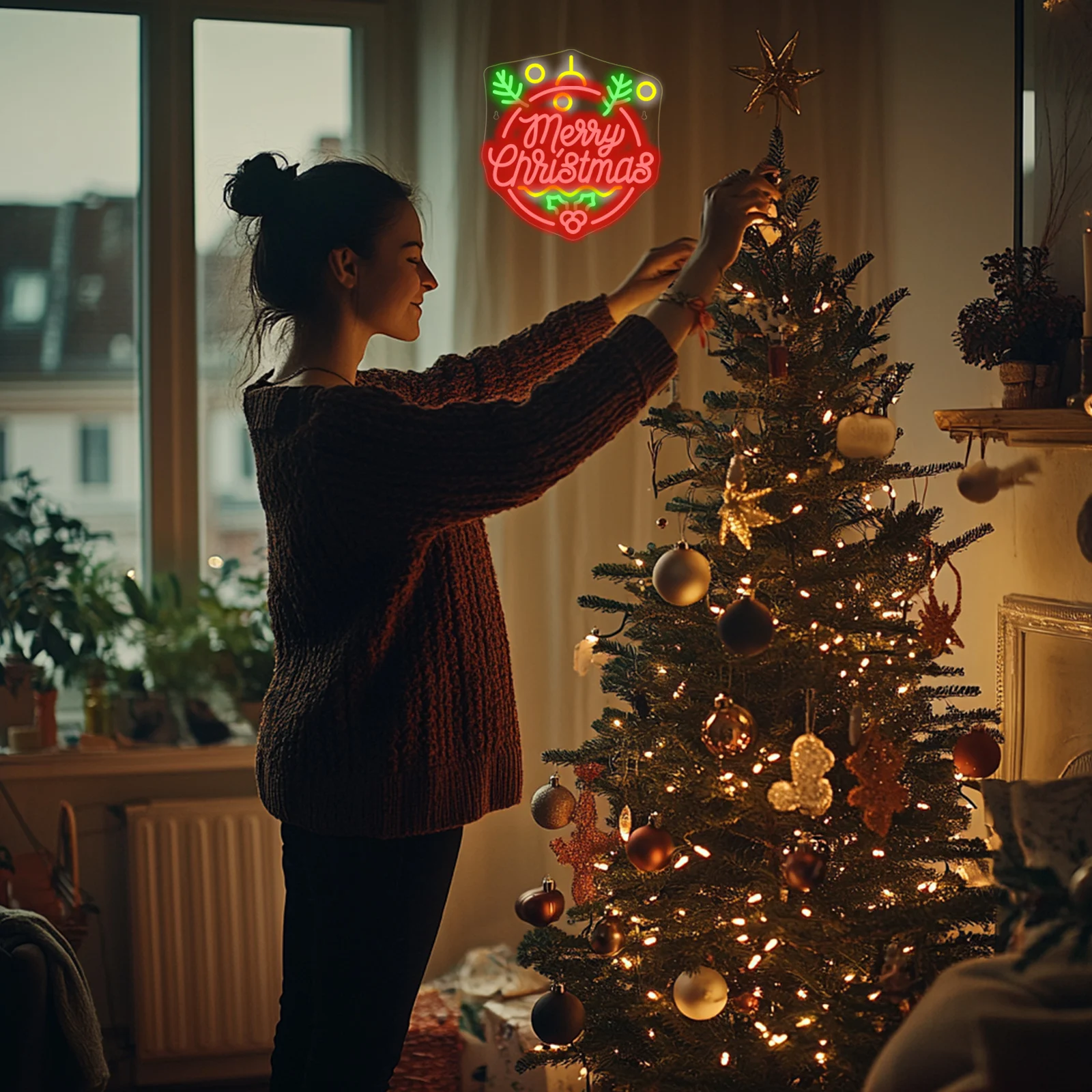 Buon Natale Insegna al neon Lampada a forma di campana Dimmerabile Decorazione da parete artistica di Natale Decorazione della stanza a luce LED per regali di lampade per feste Alimentazione USB