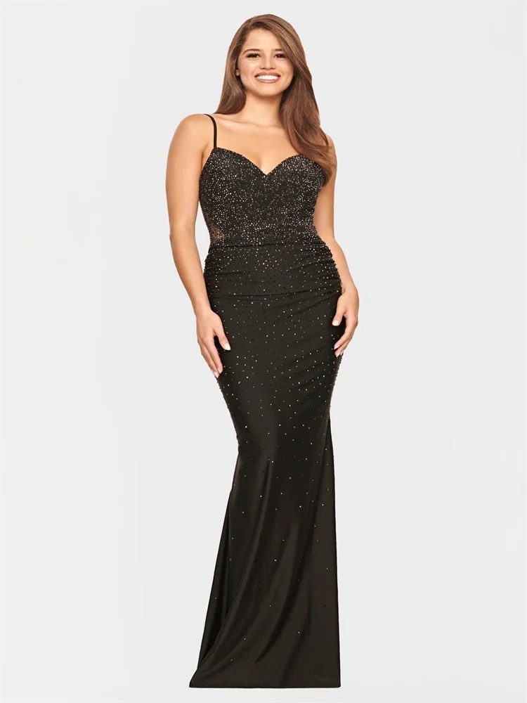 

New Arrival V Neckline With Sequins Spaghetti Straps Mermaid Prom Dress Elegant Open Back Zipper Floor Length Sweep Train Gowns