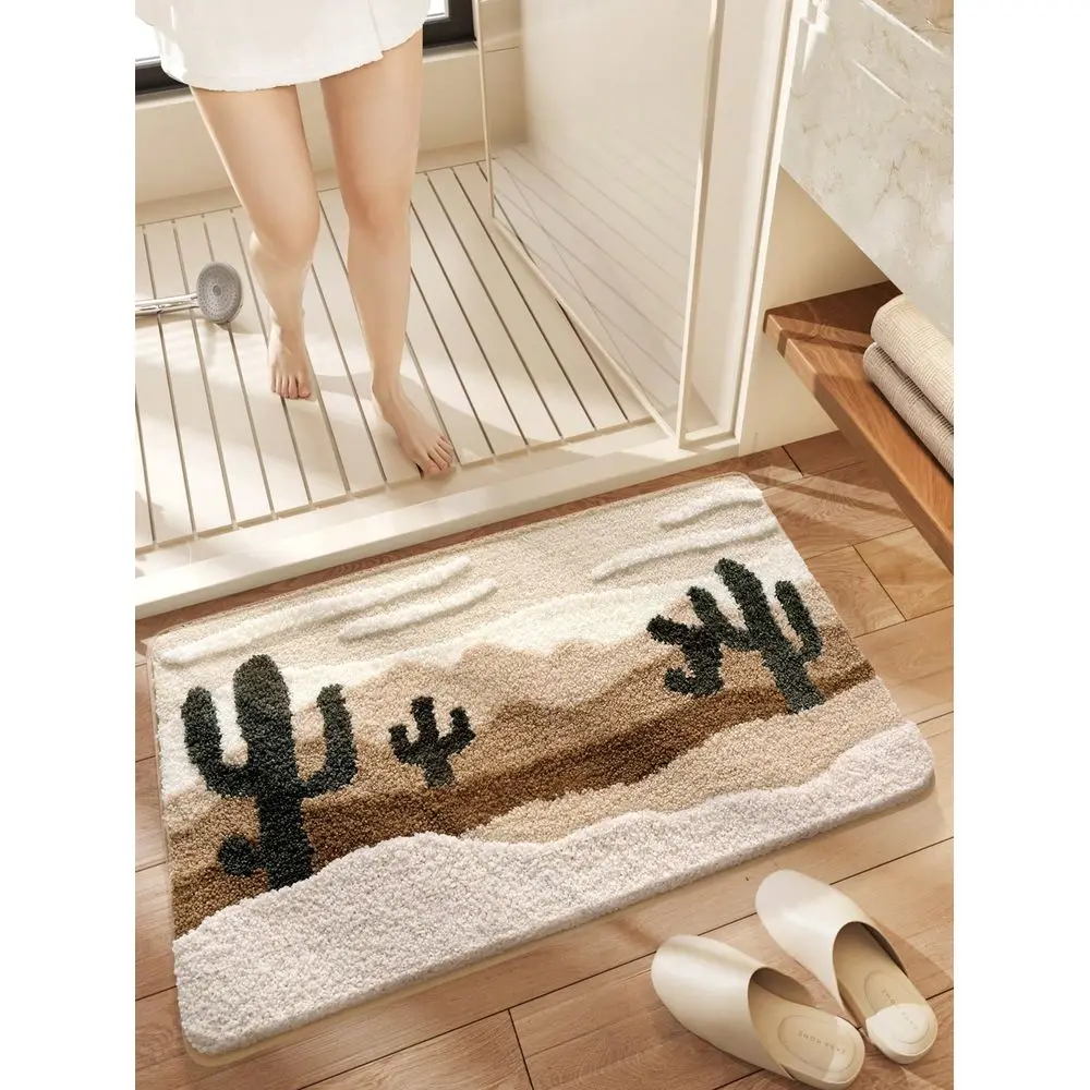

1pc Flocked Oasis Bath Mat, Soft Thick Geometric Pattern Bathroom Carpet, Suitable For All Seasons, Fresh Style, NonSlip TPR Bo