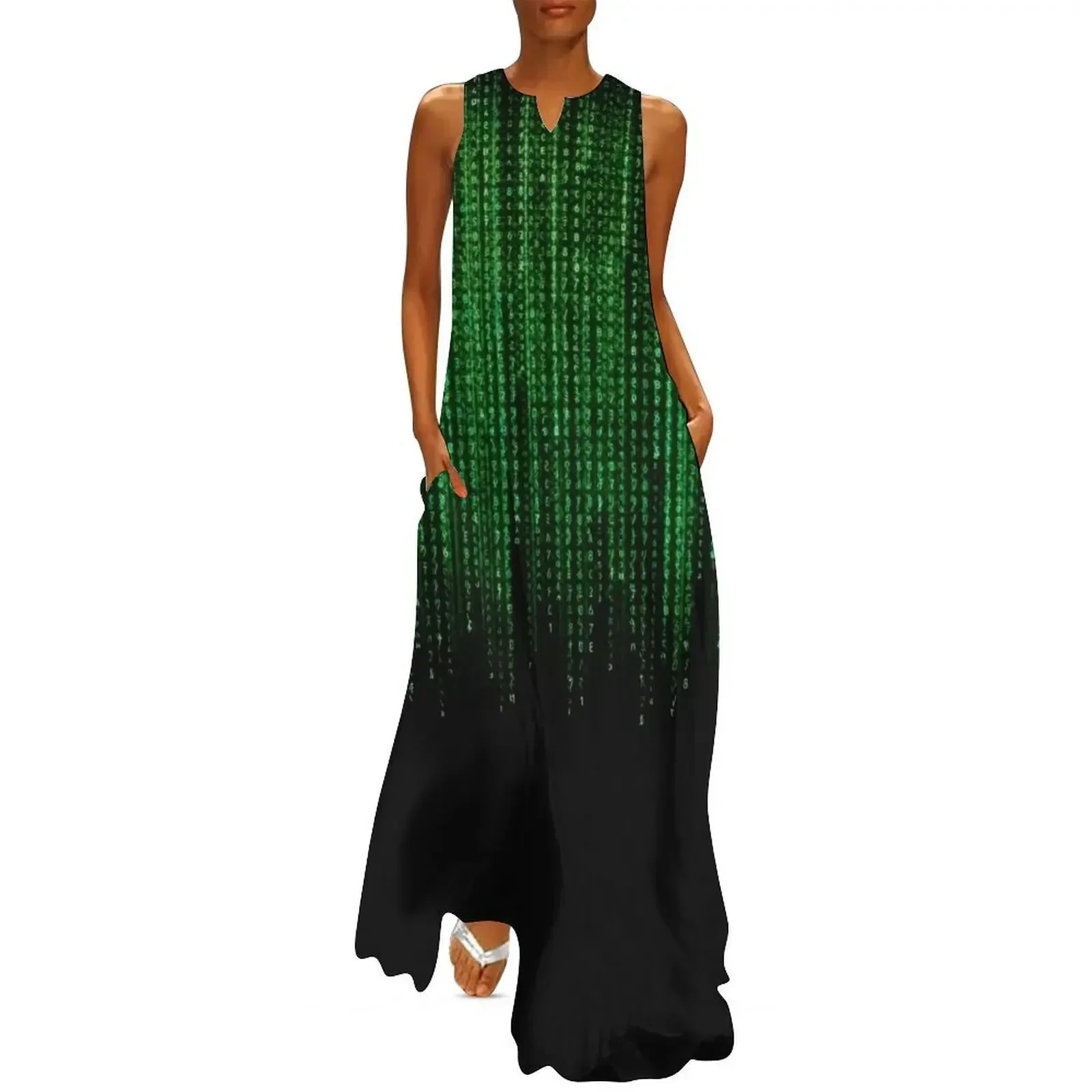 

Classic Matrix Pattern Long Dress summer dress daily Women's evening dress Long veiled dresses