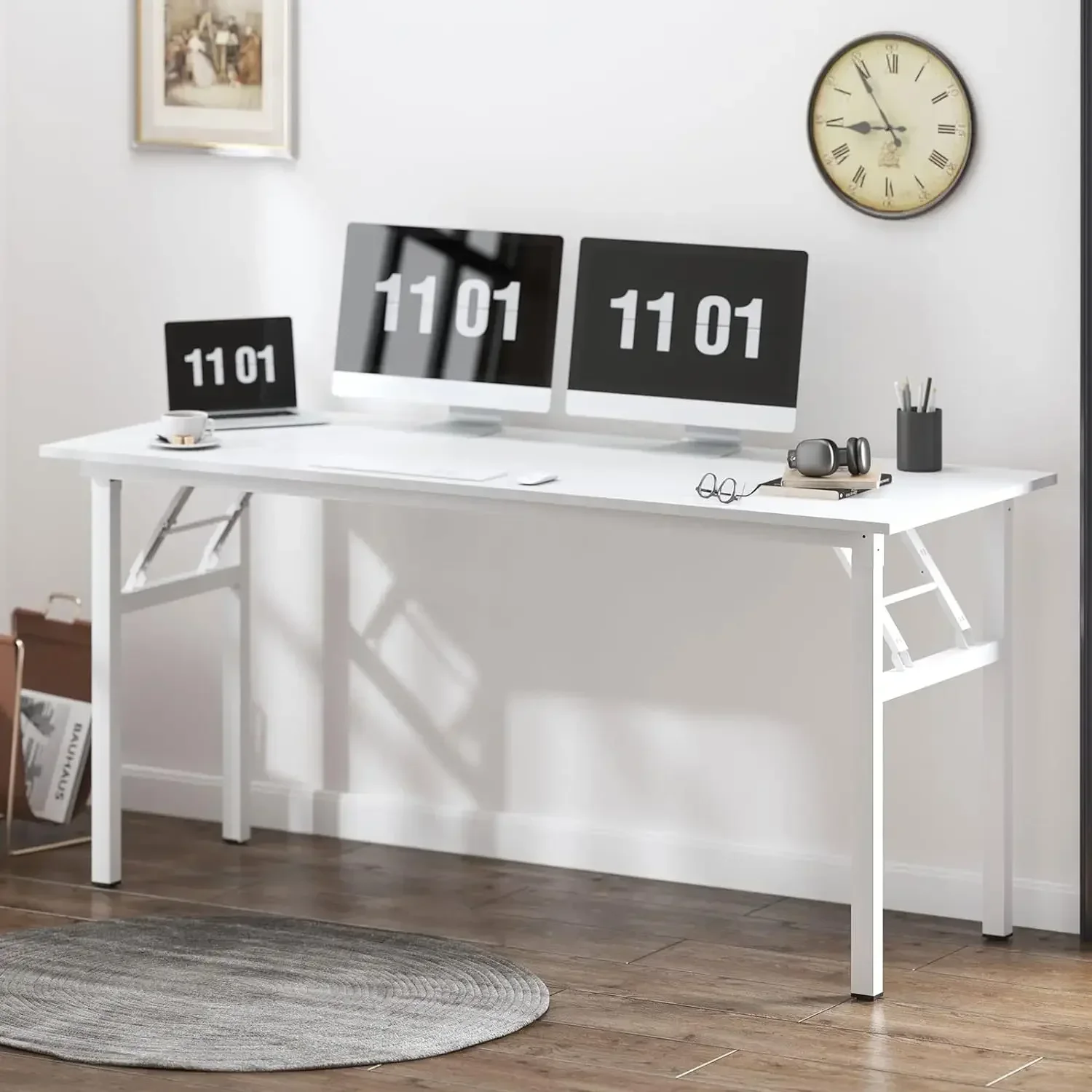 

Computer Desk Office Desk 62 inches Folding Table Workstation, White