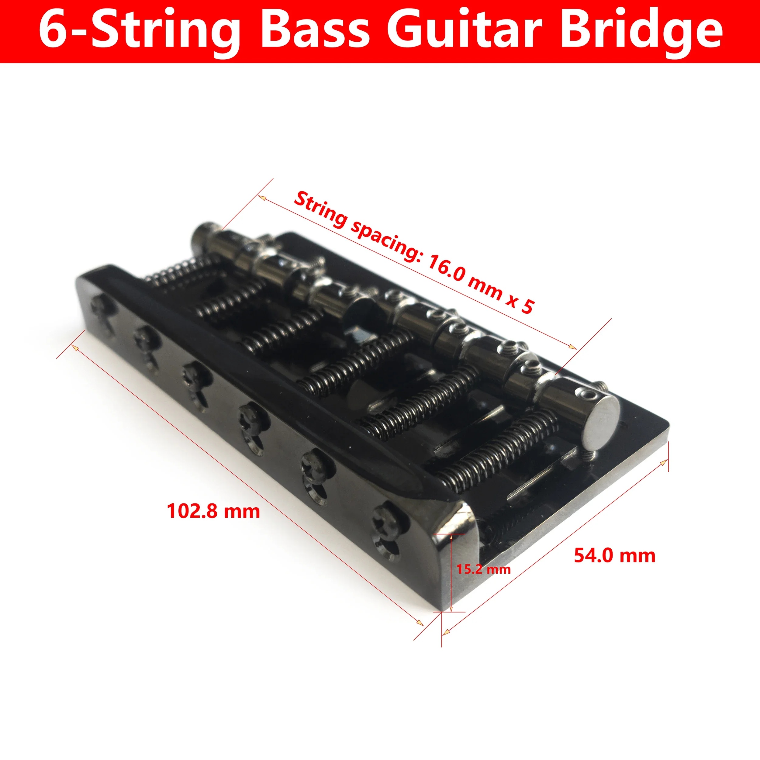 

6 String Bass Guitar Bridge Metal Fixed Hardtail Saddle Bridge Guitar Tailpiece Chrome and Black For Guitar Accessoires