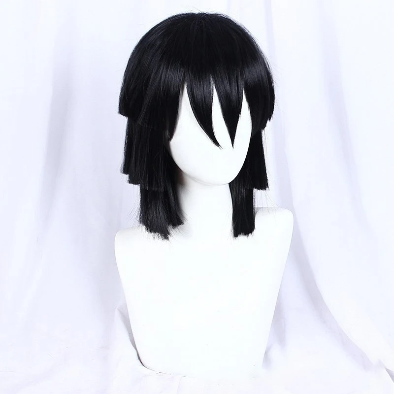 Anime démon Slayer serpent pilier Cos perruque Iguro Obanai personnage perruque couverture balle femme chapeaux noir stratification cheveux courts