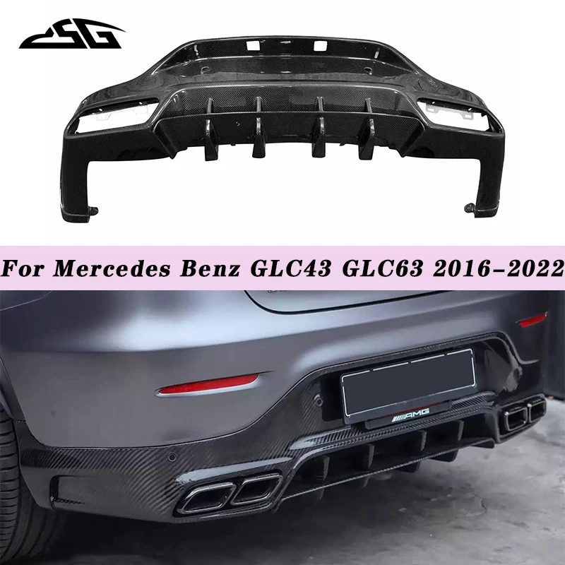 For Mercedes Benz GLC43 GLC63 2016-2022 Carbon Fiber Rear Bumper Diffuser Lip Lower Guard Plate Splitter Spoiler Body Kit