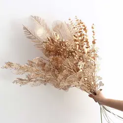 Christmas Decoration Artificial Flower Golden Artificial Plants Leaf Home Wedding Party Flower Wall Arrangement Material