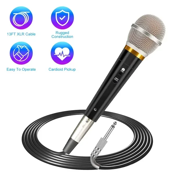 

Проводной ручной микрофон XLR с выключателем, 13-футовый съемный кабель XLR, профессиональный