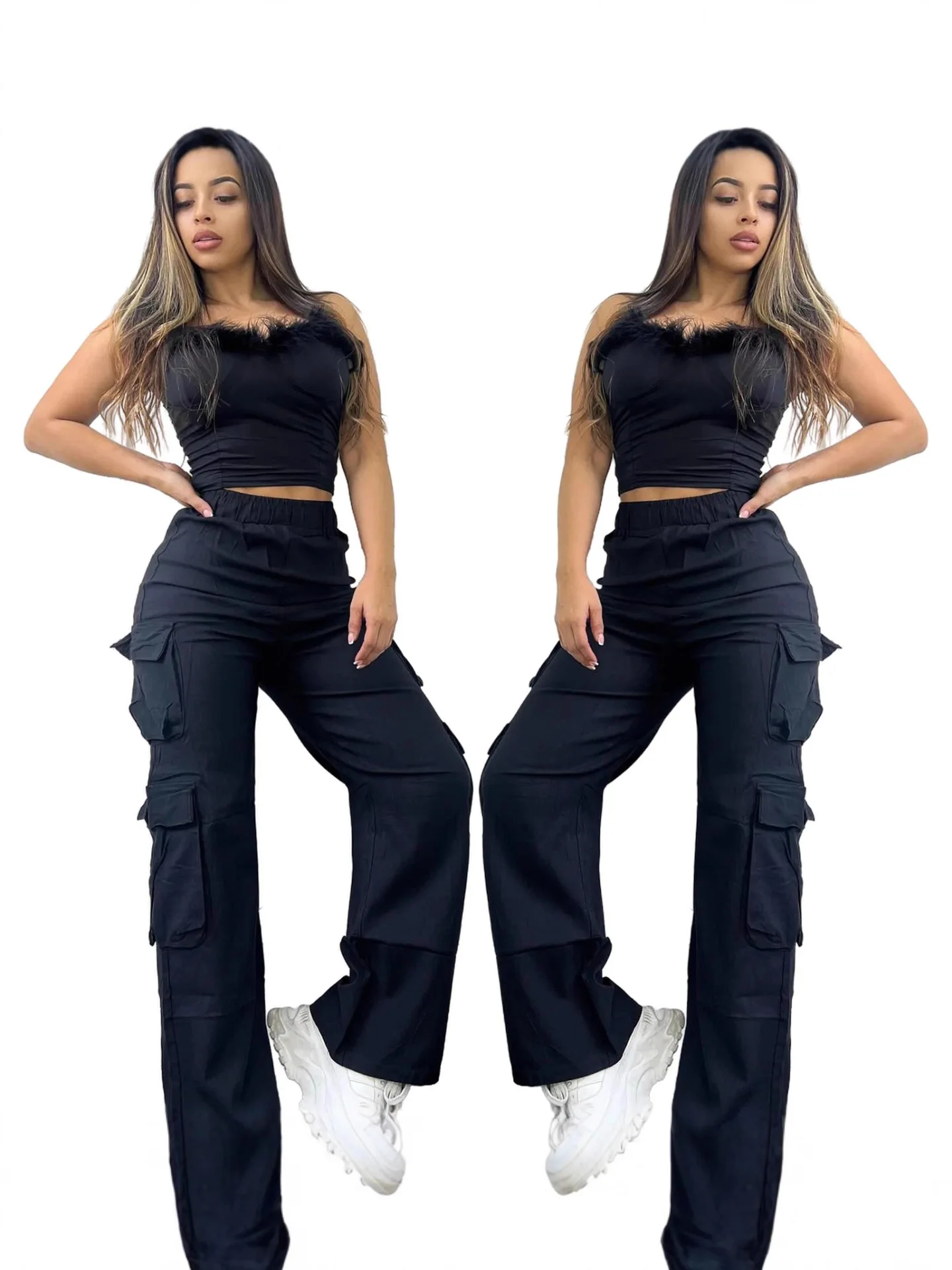 Pantalones llamativos Pantalones de gran tamaño con cintura ultraalta, pantalones de utilidad de carga con múltiples bolsillos, pantalones relajados transpirables informales