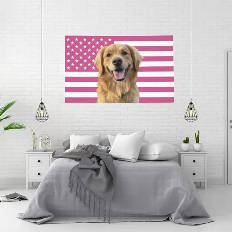 VIKAMA Custom Photo Tapestry Pink American Flag Background Personalized Custom Image Wall Hanging Banner for Party Home Decor