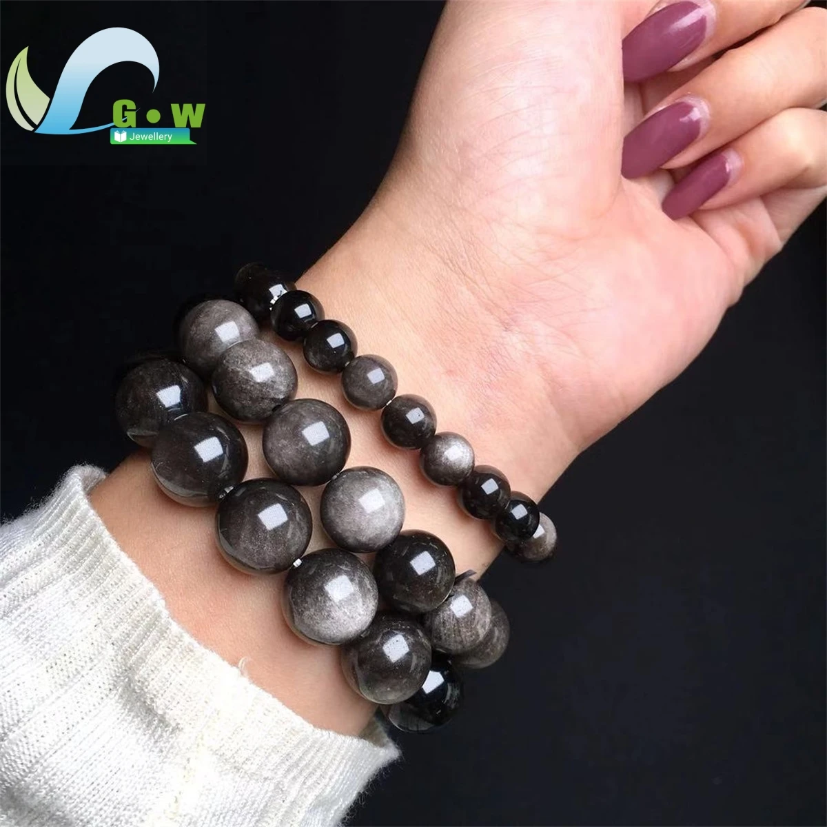 Natural Silver Obsidian Bracelet Men\'s and Women\'s Models Double Cat Eyes Silver Obsidian Gold Obsidian Lucky Amulet Hand String