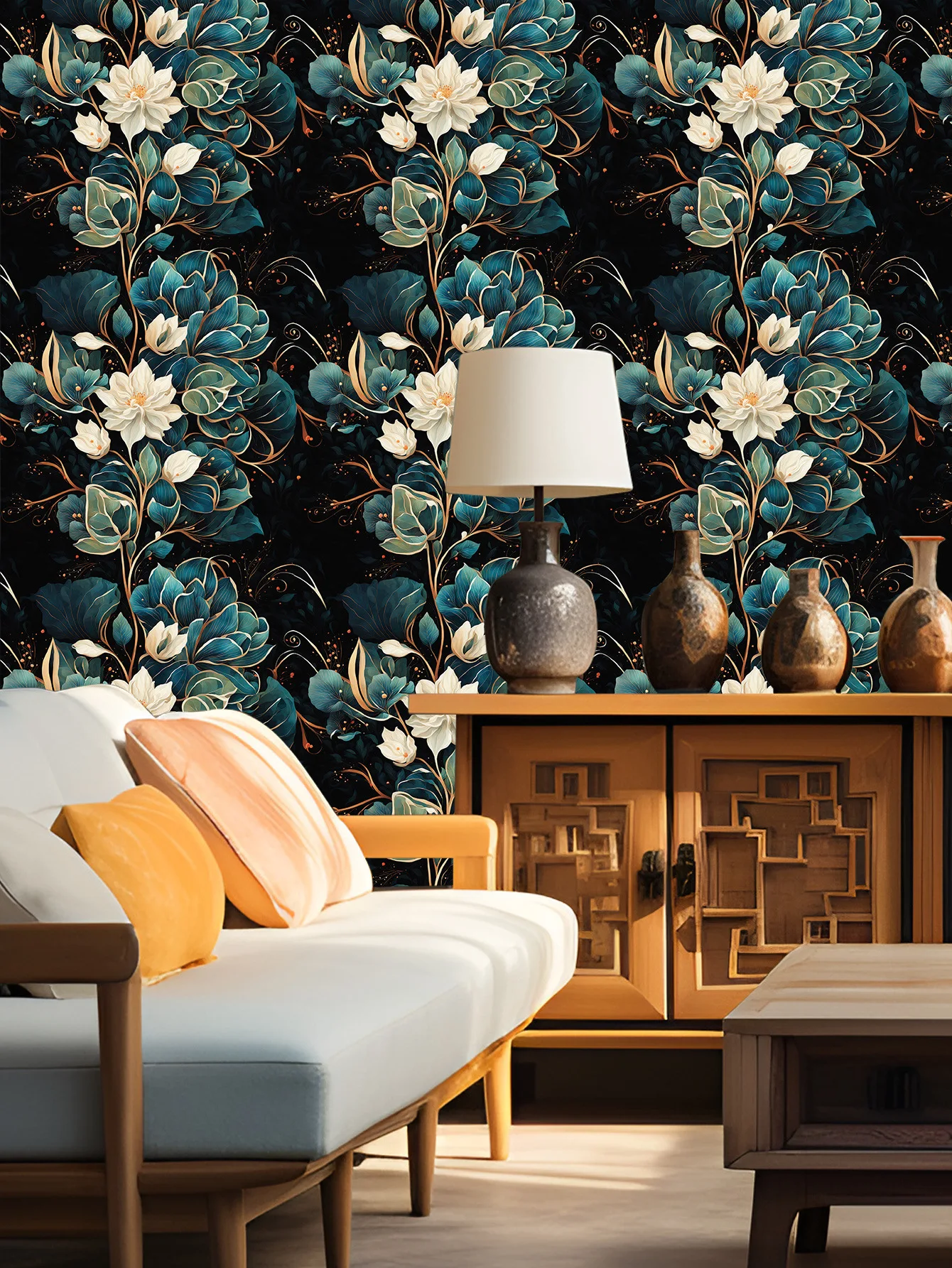 Sandalwood Flower Peel and Stick Wallpaper Removable Self Adhesive Classic Floral Contact Paper for Kitchen Bedroom Bathroom