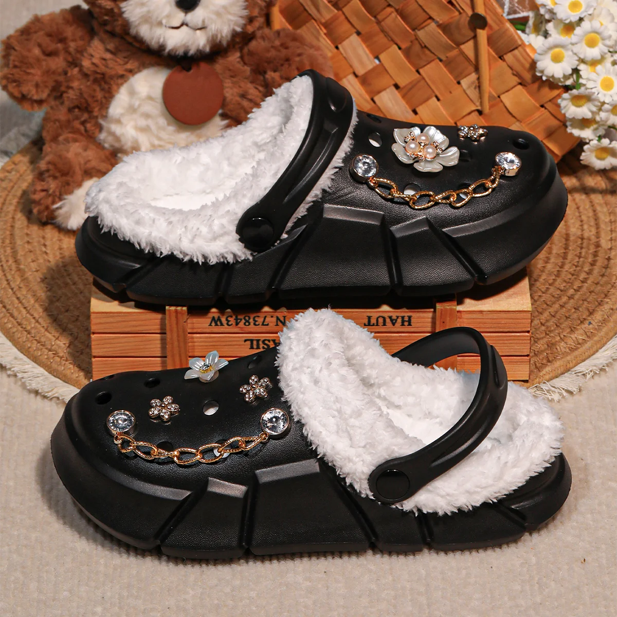 Mädchen-Clogs mit Fellfutter, gemütliche, bequeme Winter-Hausschuhe, weiche, warme Hausschuhe für Kleinkinder und größere Kinder, Modell 3057. – Detail 16