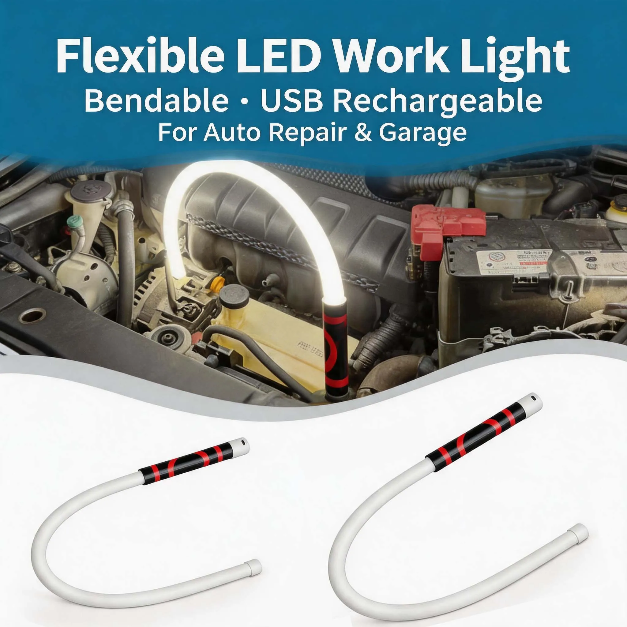 360 Degree Bendable LED Work Light USB Rechargeable Shape-Retaining Inspection Lamp for Car Auto Repair Workshop Use