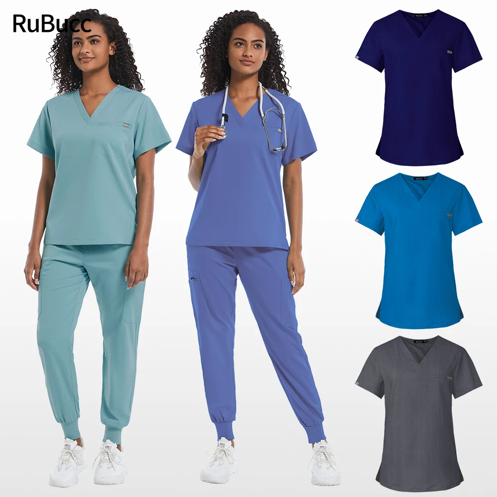 

Stretchable Fashion V-neck Tops Joggers Pants Pharmacy Scrubs Sets Men Hospital Uniforms Sets Pet Veterinary Medical Scrubs Suit