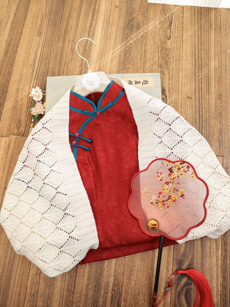 

Red Floral Embroidery Short Sleeve Qipao Charming Fish Style Retro New Chinese Version Breathable Daily Wear Long Dress