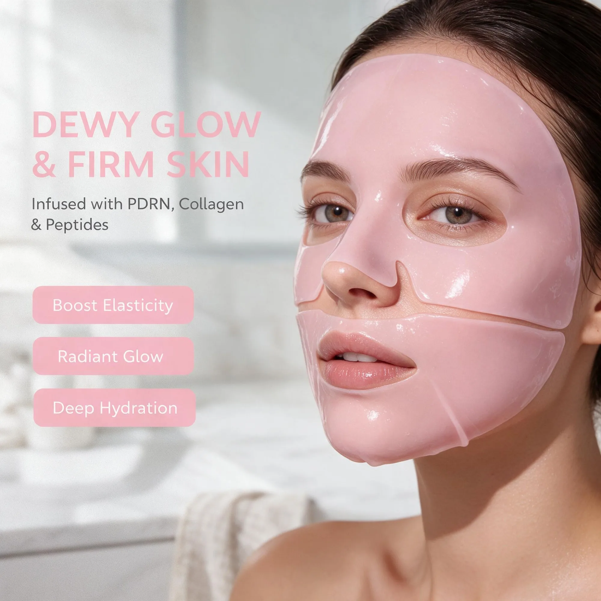 2026 New Pink Collagen & Peptides Hydrogel Face Mask, Hydrating‑Infused Comforting Daily Facial Skin Care Mask, For Supple‑Looking Refreshed‑Looking Complexion, Ideal Holiday Gift for Halloween Thanksgiving Christmas