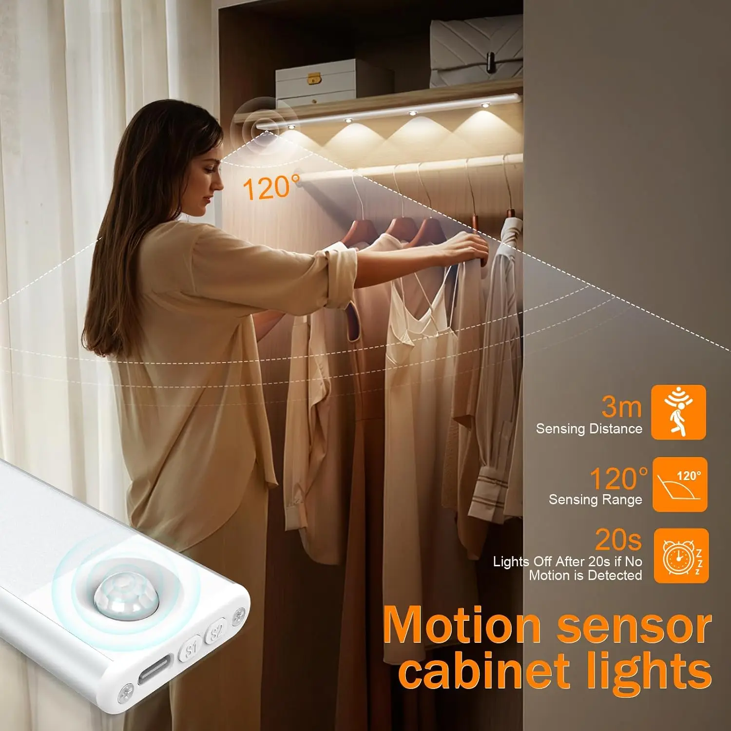 Night Lamp With Motion Sensor 1500mAh Rechargeable 3 Colors Wireless LED Wall Light For Bedroom Kitchen Cabinet Toilet Backlight