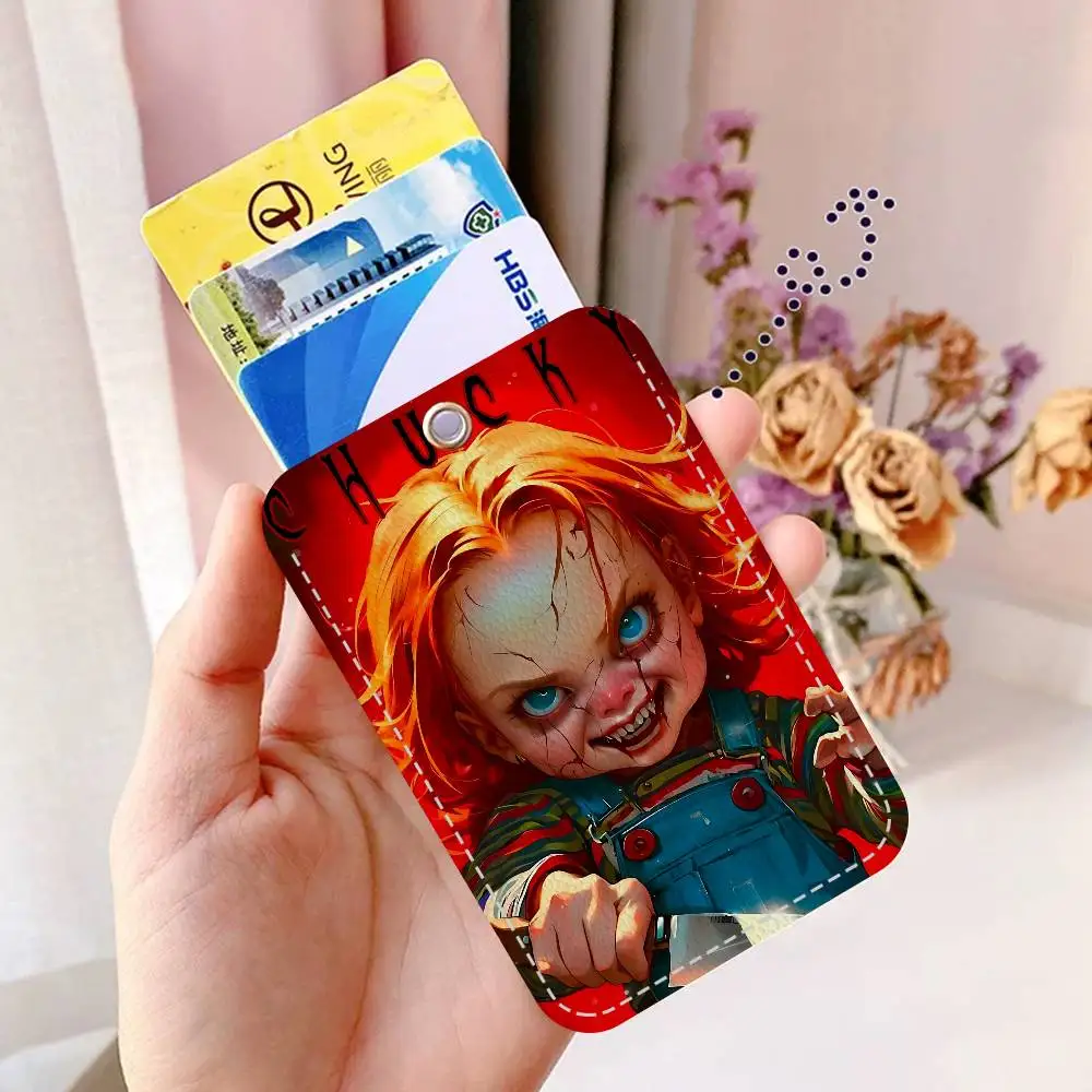 الكلاسيكية تشاكي فيلم الرعب 1 قطعة حافظة بطاقات الوصول حافظة بطاقات جلدية المفاتيح حلقة رئيسية باب الوصول العلامات حافظة بطاقات الهوية المفاتيح