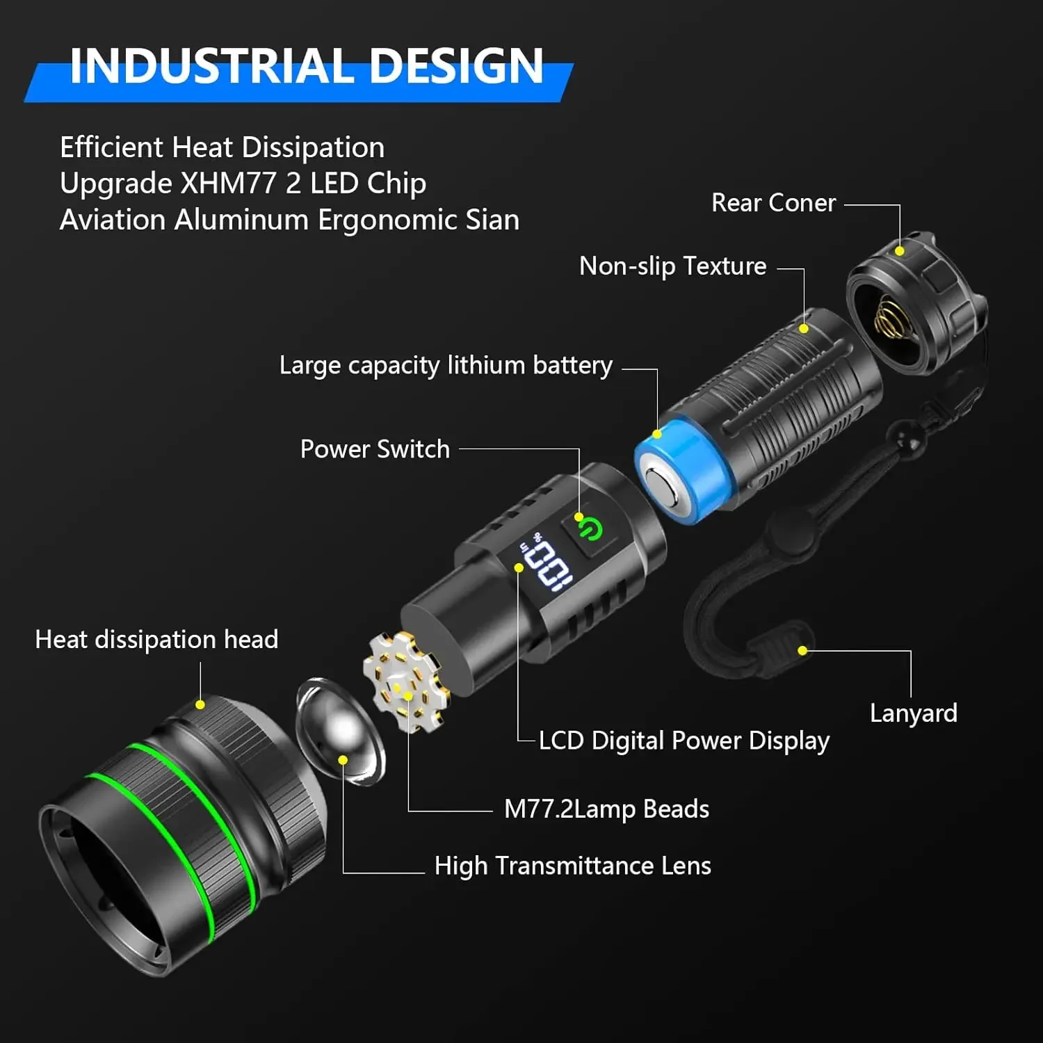 Super Bright LED Flashlight Rechargeable Waterproof Torch Zoom Lamp Flash Light for Emergency Camping Hiking