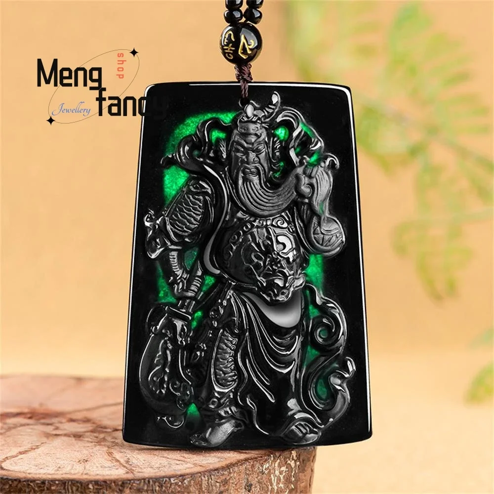 Natural Jadeite A goods Guan Gong Pendant Ice Jade High-grade Exquisite Handicraft Mascots Luxury Quality Jewelry Holiday Gift