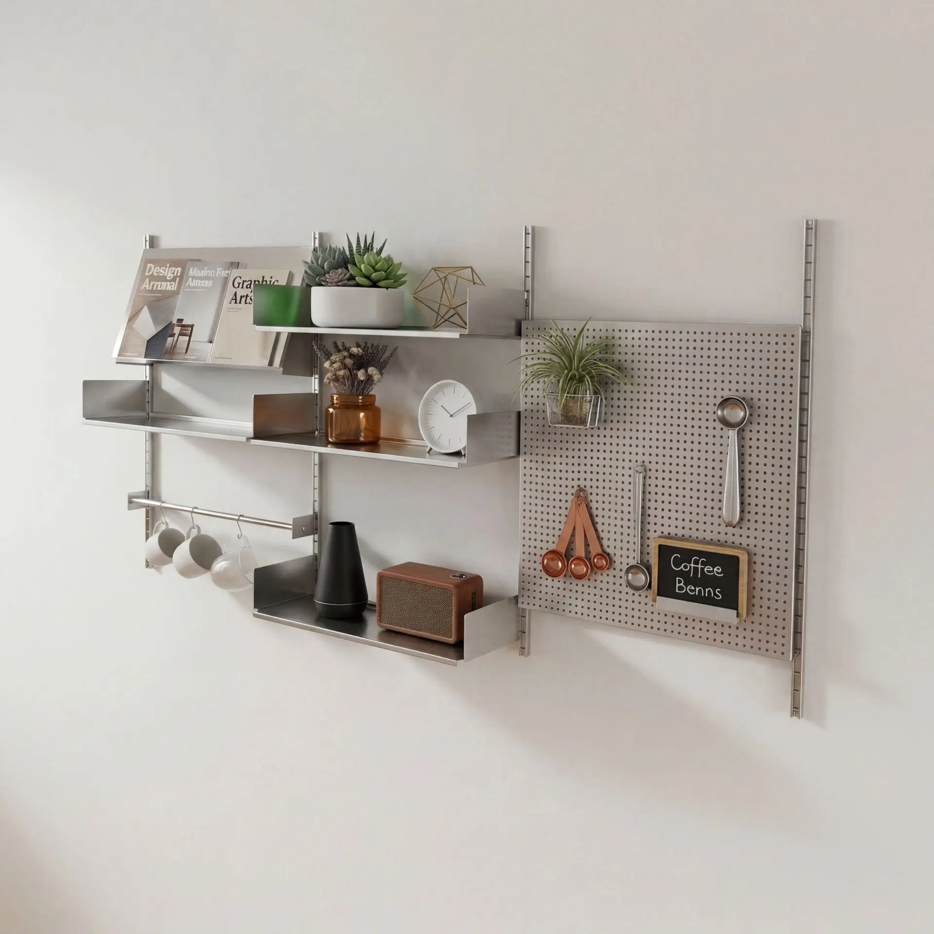 Small apartment open dining side display stand module system free combination shelf stainless steel wall storage rack
