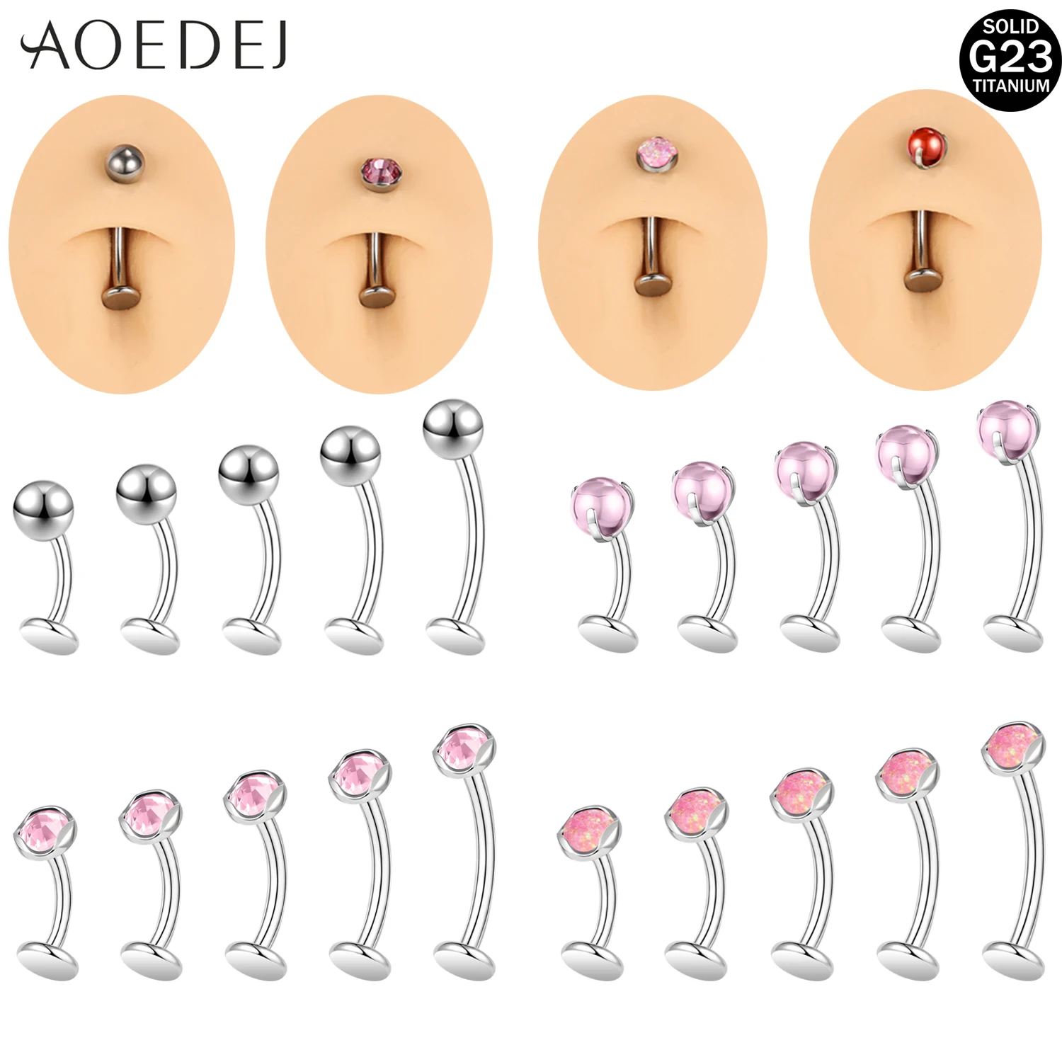 

AOEDEJ 1 PC 14G G23 Titanium Belly Button Ring 6/8/10/12/14MM Curve Navel Ring CZ Crystal Belly Piercing Body Piercings Jewelry