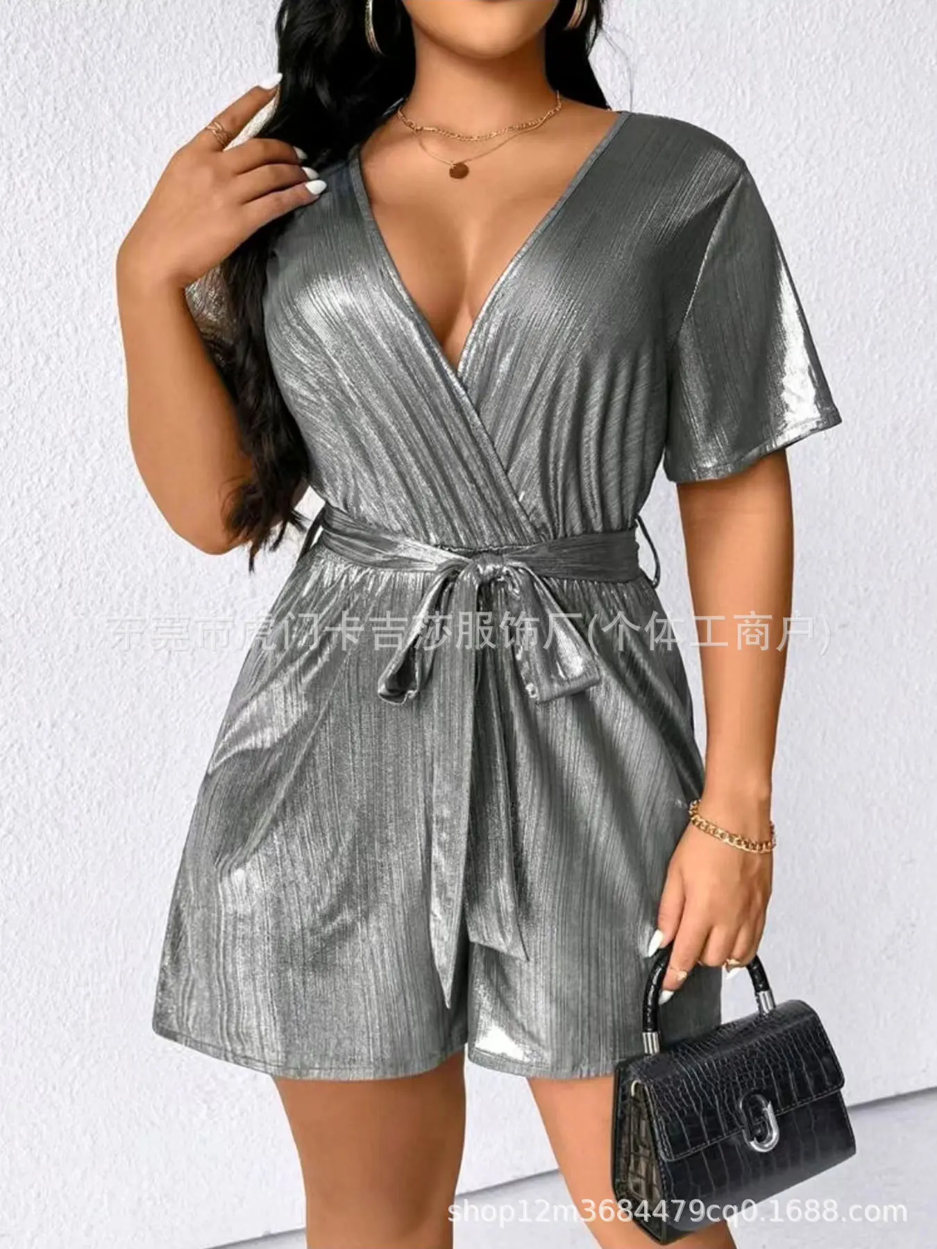 

Блестящий комбинезон с пайетками по всей поверхности, коктейльный комбинезон с глубоким V-образным вырезом без рукавов, роскошный комбинезон с завышенной талией