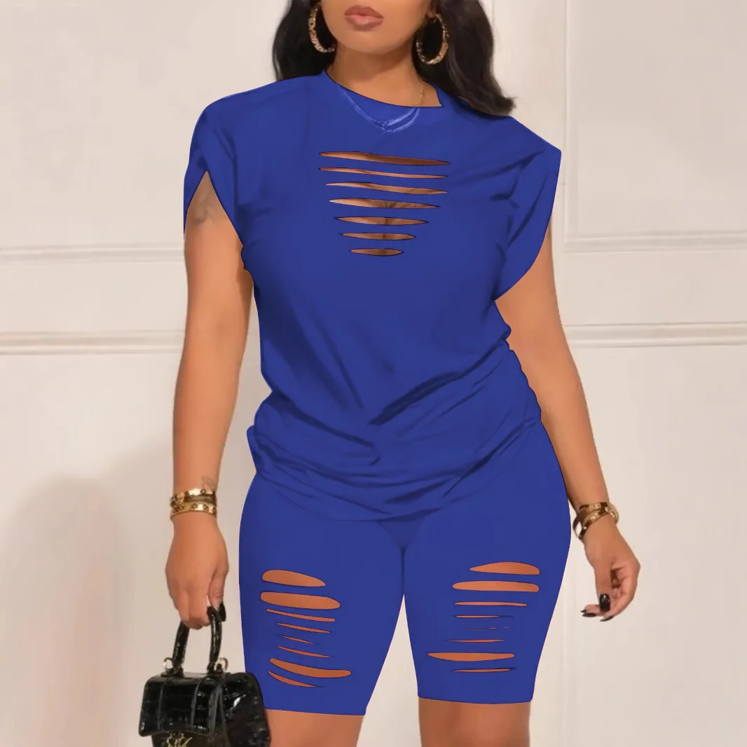 2025 Chándales lisos de verano para mujer, camiseta y pantalones cortos con cuello redondo, conjunto de 2 piezas, conjuntos de ropa deportiva de moda