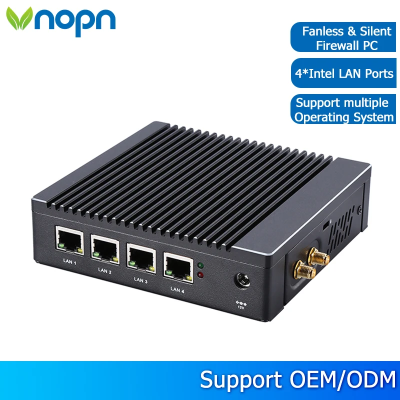 Mini PC VNOPN Firewall con Intel Pentium J3700 de cuatro núcleos, 4 puertos Gigabit LAN Intel I211, mini PC sin ventilador, router software Pfsense OPNsense