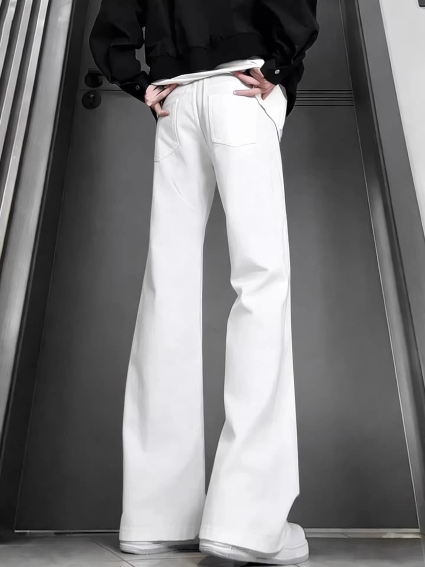 

Cleanfit White Knife High Waist Straight Leg Jeans Men's American High Street Faion Trousers Non-Matching Leggings