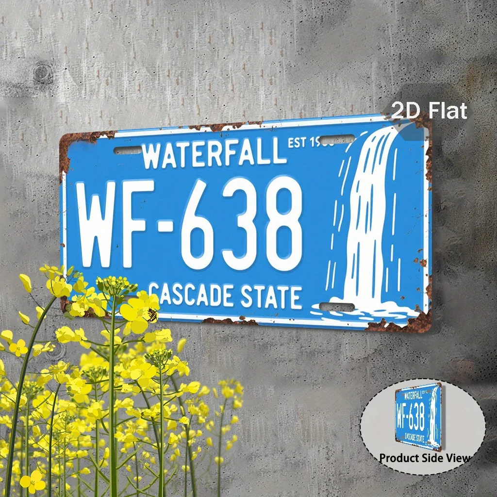 2D Plane, a Vintage Washington State Style License Plate - Turquoise Blue with White Retro Numbers - Large Size 11.8