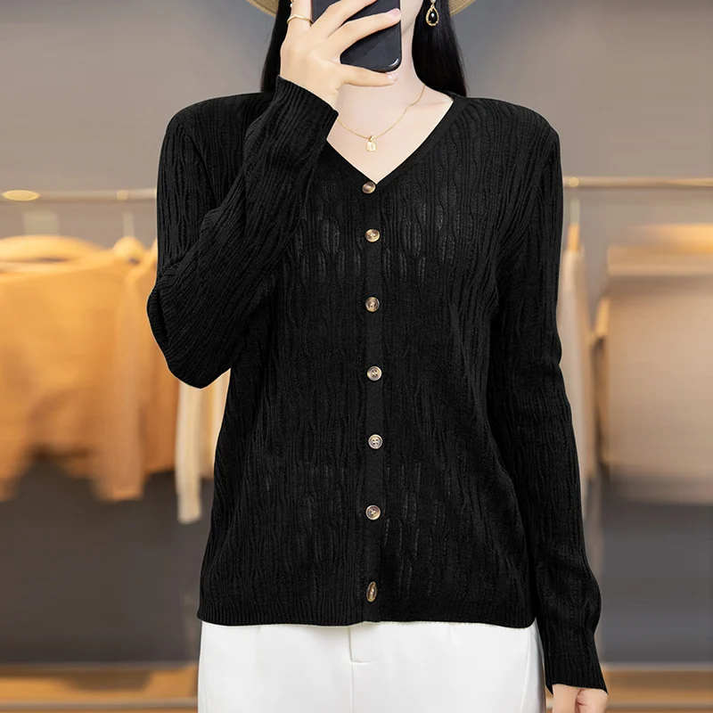 Temperament elegant cashmere cardigan women sweater thin Spring and Autumn V-neck loose cashmere thin coat