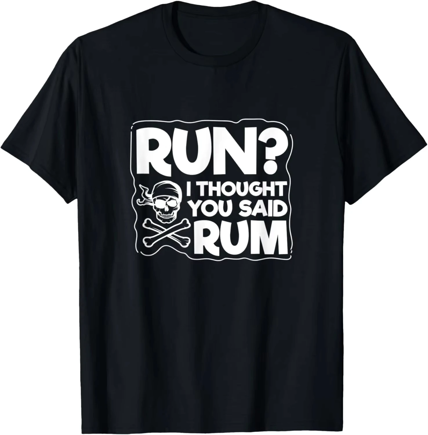 

2026 Women's Summer Casual Pirate Print T-Shirt "Run I Thought You Said Rum" Funny Pun Graphic Short Sleeve Crew Neck Top