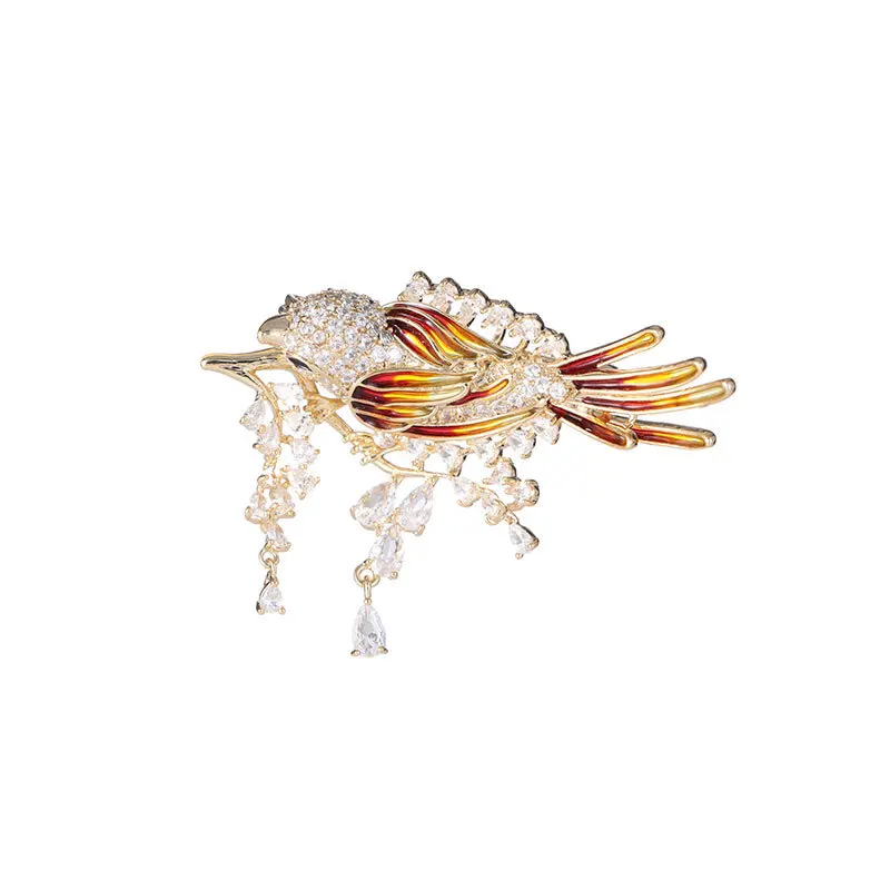 جديد كامل الزركونيوم مهدب الطيور بروش الإناث الفاخرة الراقية المضادة للضوء بدلة ثابتة دبوس المتخصصة الصدار شخصية