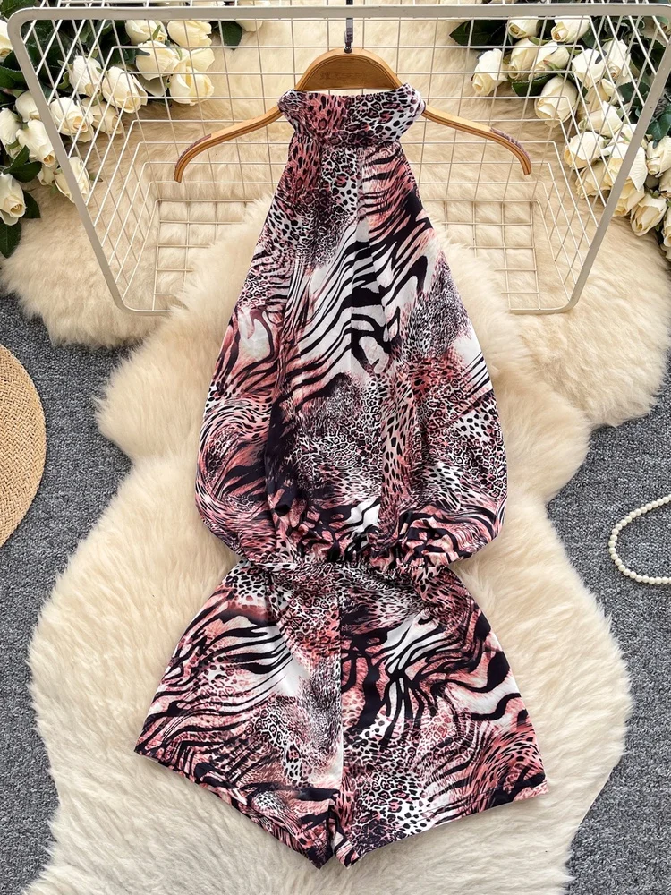 

Sexy Leopard Print One-Piece Pants Women's High Waist ort Sve Ne Hanging Belted Casual Tight-Fitting Commute Sle